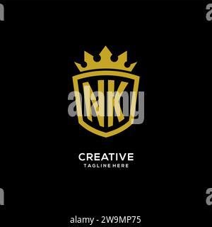 Initial NK logo shield crown style, luxury elegant monogram logo design vector graphic Stock Vector