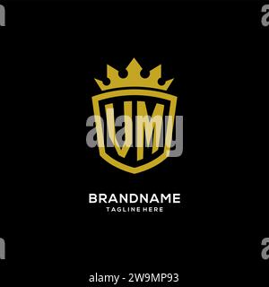 Initial VM logo shield crown style, luxury elegant monogram logo design vector graphic Stock Vector
