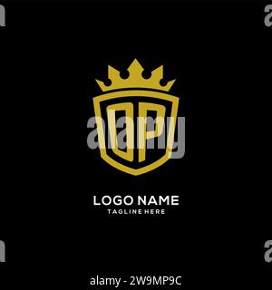 Initial OP logo shield crown style, luxury elegant monogram logo design vector graphic Stock Vector