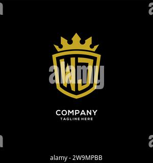 Initial WJ logo shield crown style, luxury elegant monogram logo design vector graphic Stock Vector