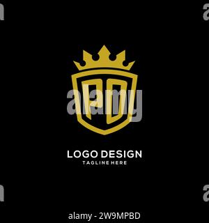 Initial PO logo shield crown style, luxury elegant monogram logo design vector graphic Stock Vector