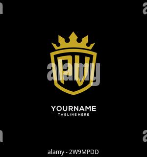 Initial PV logo shield crown style, luxury elegant monogram logo design vector graphic Stock Vector