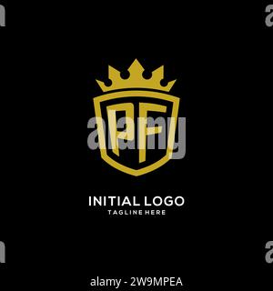 Initial PF logo shield crown style, luxury elegant monogram logo design vector graphic Stock Vector