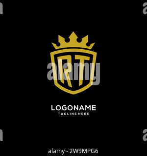 Initial RT logo shield crown style, luxury elegant monogram logo design vector graphic Stock Vector
