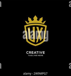 Initial UX logo shield crown style, luxury elegant monogram logo design vector graphic Stock Vector