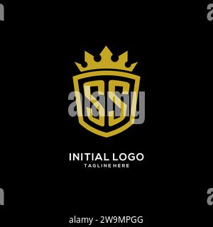 Initial SS logo shield crown style, luxury elegant monogram logo design vector graphic Stock Vector