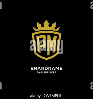 Initial PM logo shield crown style, luxury elegant monogram logo design vector graphic Stock Vector