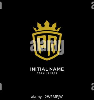 Initial PR logo shield crown style, luxury elegant monogram logo design vector graphic Stock Vector