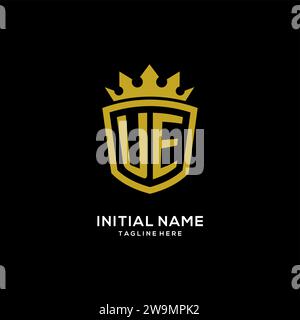 Initial UE logo shield crown style, luxury elegant monogram logo design vector graphic Stock Vector