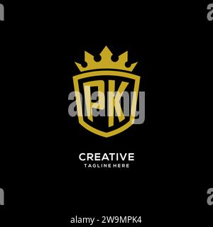 Initial PK logo shield crown style, luxury elegant monogram logo design vector graphic Stock Vector