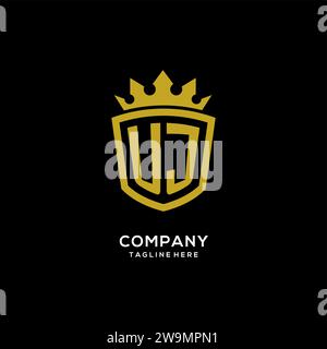 Initial UJ logo shield crown style, luxury elegant monogram logo design vector graphic Stock Vector