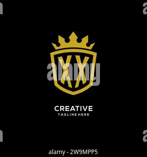 Initial XX logo shield crown style, luxury elegant monogram logo design vector graphic Stock Vector