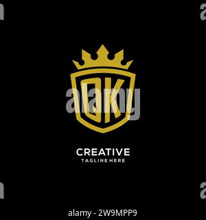 Initial QK logo shield crown style, luxury elegant monogram logo design vector graphic Stock Vector