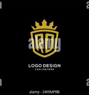Initial RO logo shield crown style, luxury elegant monogram logo design vector graphic Stock Vector