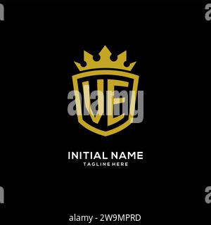 Initial VE logo shield crown style, luxury elegant monogram logo design vector graphic Stock Vector