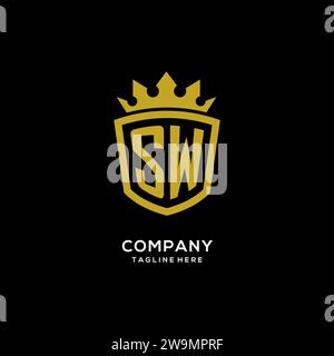 Initial SW logo shield crown style, luxury elegant monogram logo design vector graphic Stock Vector