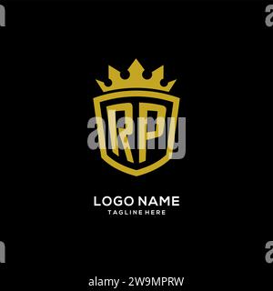 Initial RP logo shield crown style, luxury elegant monogram logo design vector graphic Stock Vector