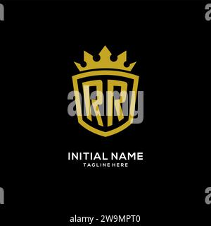Initial RR logo shield crown style, luxury elegant monogram logo design vector graphic Stock Vector