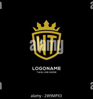 Initial WT logo shield crown style, luxury elegant monogram logo design vector graphic Stock Vector