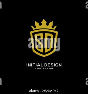 Initial SD logo shield crown style, luxury elegant monogram logo design vector graphic Stock Vector