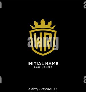 Initial WR logo shield crown style, luxury elegant monogram logo design vector graphic Stock Vector