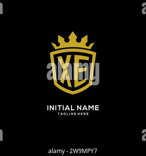 Initial XE logo shield crown style, luxury elegant monogram logo design vector graphic Stock Vector