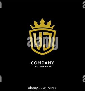 Initial VJ logo shield crown style, luxury elegant monogram logo design vector graphic Stock Vector