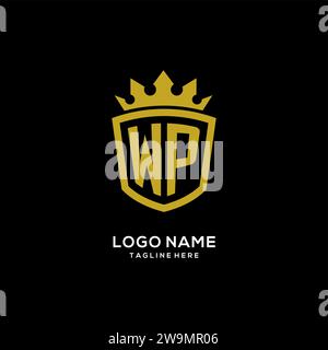 Initial WP logo shield crown style, luxury elegant monogram logo design vector graphic Stock Vector