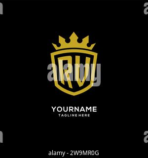 Initial RV logo shield crown style, luxury elegant monogram logo design vector graphic Stock Vector