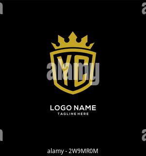 Initial YC logo shield crown style, luxury elegant monogram logo design vector graphic Stock Vector