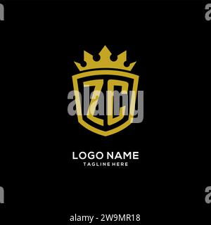 Initial ZC logo shield crown style, luxury elegant monogram logo design vector graphic Stock Vector