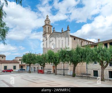 Church in main Square, Caimari, Majorca, Balearics, Spain Stock Photo