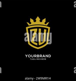 Initial ZU logo shield crown style, luxury elegant monogram logo design vector graphic Stock Vector