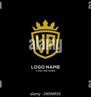 Initial VP logo shield crown style, luxury elegant monogram logo design vector graphic Stock Vector