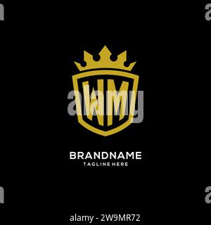 Initial WM logo shield crown style, luxury elegant monogram logo design vector graphic Stock Vector