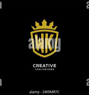 Initial WK logo shield crown style, luxury elegant monogram logo design vector graphic Stock Vector