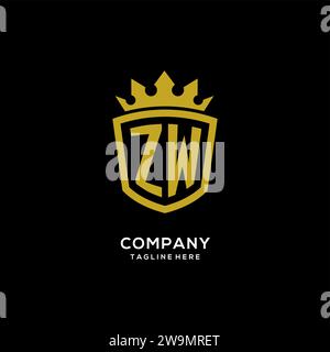 Initial ZW logo shield crown style, luxury elegant monogram logo design vector graphic Stock Vector