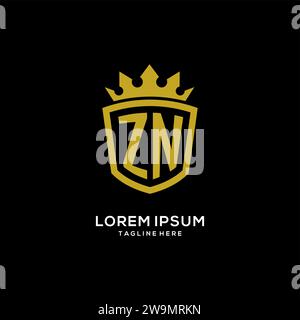 Initial ZN logo shield crown style, luxury elegant monogram logo design vector graphic Stock Vector
