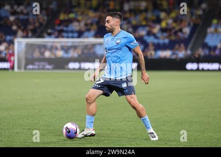 Sydney, Australia. 29th Dec, 2023. Anthony Caceres of Sydney FC controls the ball during the Isuzu-UTE A-League match between Sydney FC and Wellington Phoenix at Allianz Stadium, Sydney, Australia on 29 December 2023. Photo by Peter Dovgan. Editorial use only, license required for commercial use. No use in betting, games or a single club/league/player publications. Credit: UK Sports Pics Ltd/Alamy Live News Stock Photo