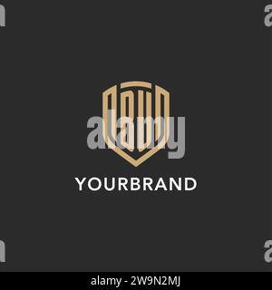 Luxury BU logo monogram shield shape monoline style with gold color and dark background vector graphic Stock Vector