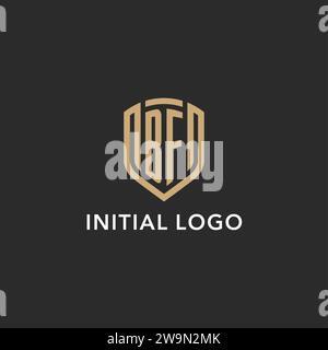 Luxury BF logo monogram shield shape monoline style with gold color and dark background vector graphic Stock Vector