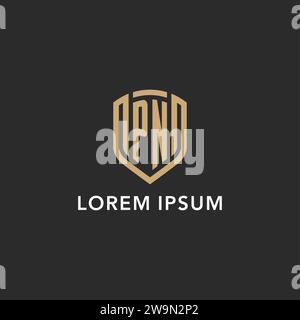 Luxury PN logo monogram shield shape monoline style with gold color and dark background vector graphic Stock Vector