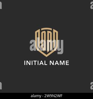 Luxury QR logo monogram shield shape monoline style with gold color and dark background vector graphic Stock Vector