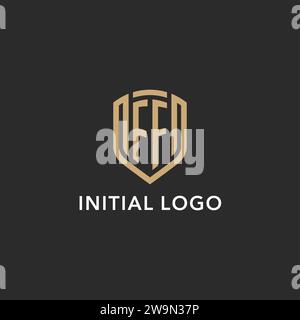 Luxury FF logo monogram shield shape monoline style with gold color and dark background vector graphic Stock Vector