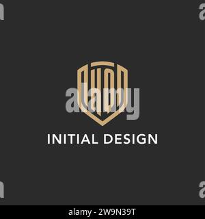 Luxury HQ logo monogram shield shape monoline style with gold color and dark background vector graphic Stock Vector
