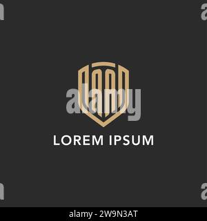 Luxury AA logo monogram shield shape monoline style with gold color and dark background vector graphic Stock Vector