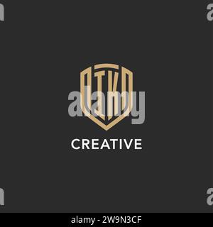 Luxury IK logo monogram shield shape monoline style with gold color and dark background vector graphic Stock Vector