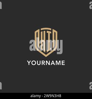 Luxury HI logo monogram shield shape monoline style with gold color and dark background vector graphic Stock Vector