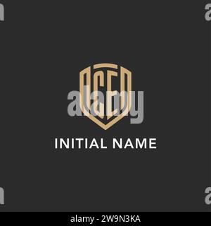 Luxury CE logo monogram shield shape monoline style with gold color and dark background vector graphic Stock Vector