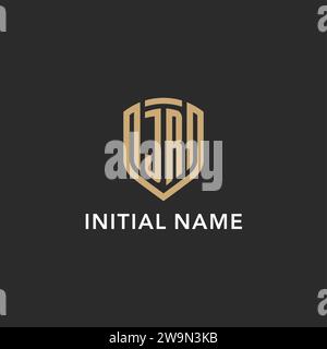 Luxury JR logo monogram shield shape monoline style with gold color and dark background vector graphic Stock Vector
